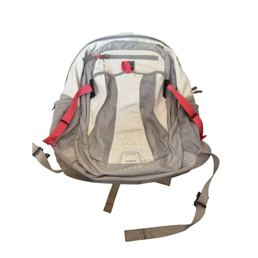 The North Face Recon Backpack Gray White Laptop Daypack Mesh Pockets Chest Strap